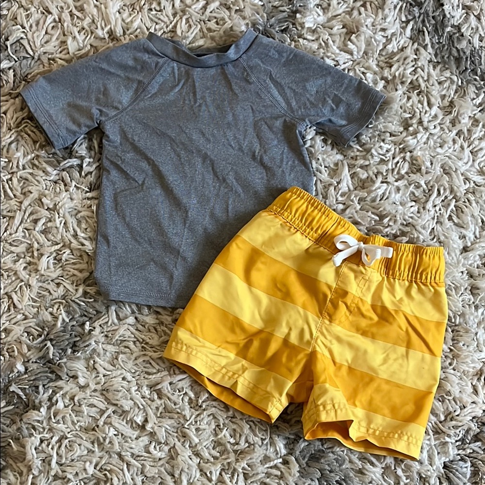 Yellow Swim Trunks and Short Sleeve Rashguard